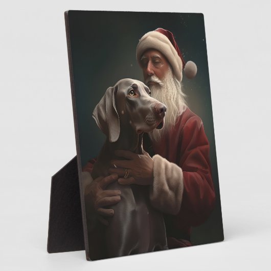 Weimaraner Met Sinterklaas Feestelijke Kerstmis Fotoplaat (Zijkant)