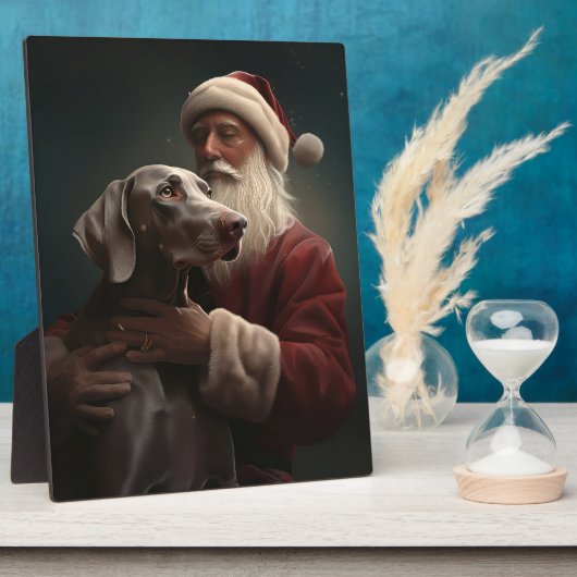 Weimaraner Met Sinterklaas Feestelijke Kerstmis Fotoplaat (Zijkant)
