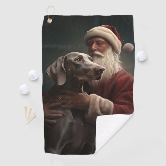 Weimaraner Met Sinterklaas Feestelijke Kerstmis Golfhanddoek (Insitu)
