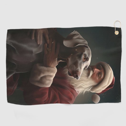 Weimaraner Met Sinterklaas Feestelijke Kerstmis Golfhanddoek (Horizontaal)