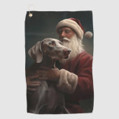 Weimaraner Met Sinterklaas Feestelijke Kerstmis Golfhanddoek (Voorkant)