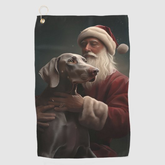 Weimaraner Met Sinterklaas Feestelijke Kerstmis Golfhanddoek (Voorkant)