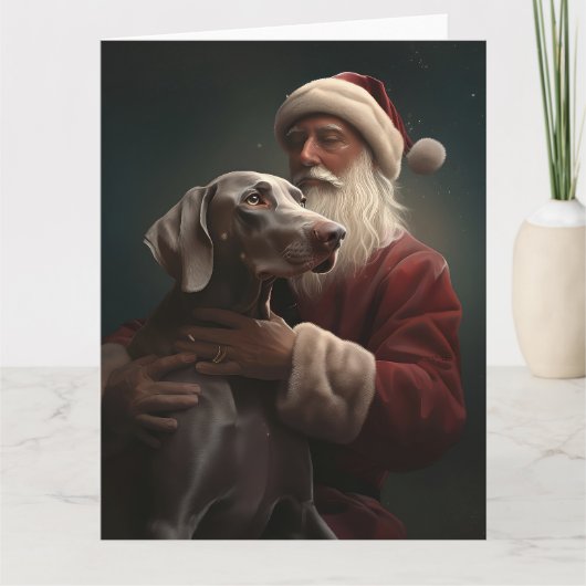 Weimaraner Met Sinterklaas Feestelijke Kerstmis Kaart (Voorkant)
