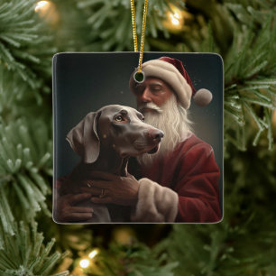 Weimaraner Met Sinterklaas Feestelijke Kerstmis Keramisch Ornament