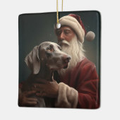 Weimaraner Met Sinterklaas Feestelijke Kerstmis Keramisch Ornament (Links)