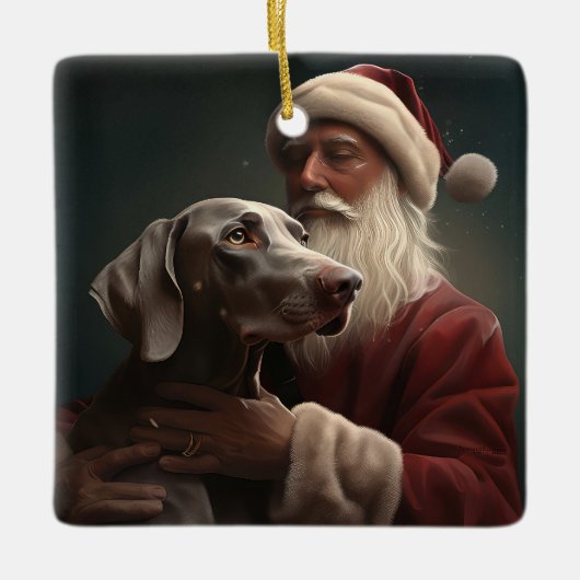 Weimaraner Met Sinterklaas Feestelijke Kerstmis Keramisch Ornament (Voorkant)