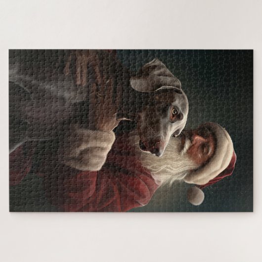 Weimaraner Met Sinterklaas Feestelijke Kerstmis Legpuzzel (Horizontaal)