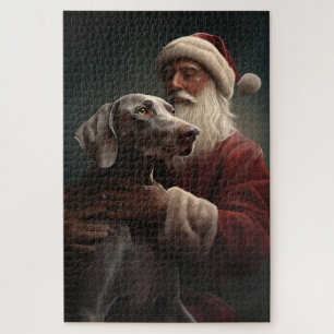 Weimaraner Met Sinterklaas Feestelijke Kerstmis Legpuzzel