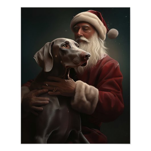 Weimaraner Met Sinterklaas Feestelijke Kerstmis Perfect Poster (Voorkant)