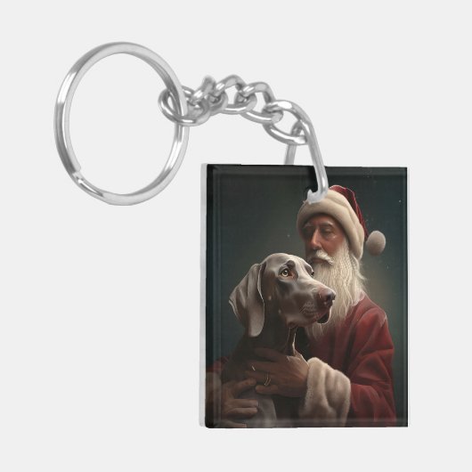 Weimaraner Met Sinterklaas Feestelijke Kerstmis Sleutelhanger (Voorkant Links)