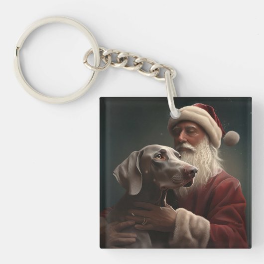 Weimaraner Met Sinterklaas Feestelijke Kerstmis Sleutelhanger (Voorkant)