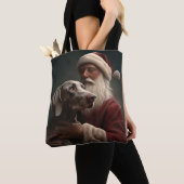 Weimaraner Met Sinterklaas Feestelijke Kerstmis Tote Bag (Dichtbij)
