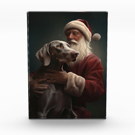 Weimaraner Met Sinterklaas Festive Kerstmis Fotoblokken (Voorkant)