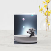 Weimaraner met Wenskaart van bubbels Kaart (Gele Bloem)