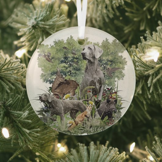 Weimaraner metal-versiering glas ornament (Insitu)