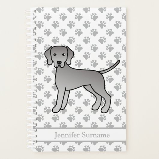 Weimaraner Mooie Cartoonhond Ontwerp en poten & te Planner (Voorkant)
