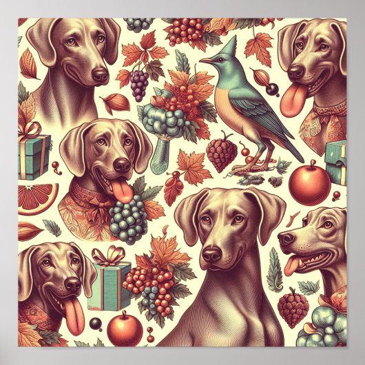  Weimaraner naadloze illustratie Poster (Voorkant)