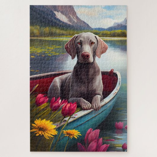 Weimaraner op een peddel: Een landschappelijk avon Legpuzzel (Verticaal)