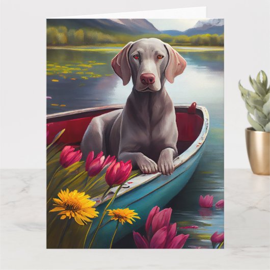 Weimaraner op een peddel: Een Schilderachtig avont Kaart (Kleine Plant)