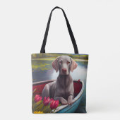 Weimaraner op een peddel: Een Schilderachtig avont Tote Bag (Achterkant)