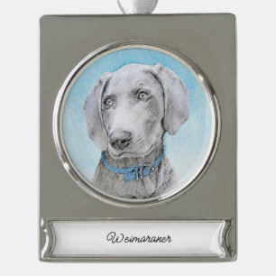 Weimaraner Painting - Cute Original Dog Art Silver Verzilverd Banner Ornament