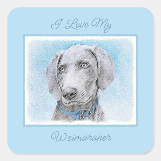 Weimaraner Painting - Cute Original Dog Art Square Vierkante Sticker (Voorkant)