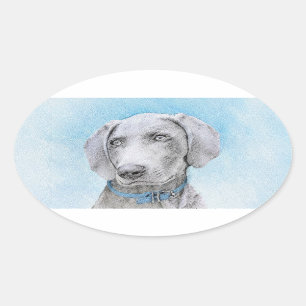 Weimaraner Painting - Keer originele Dog Art Ovale Sticker
