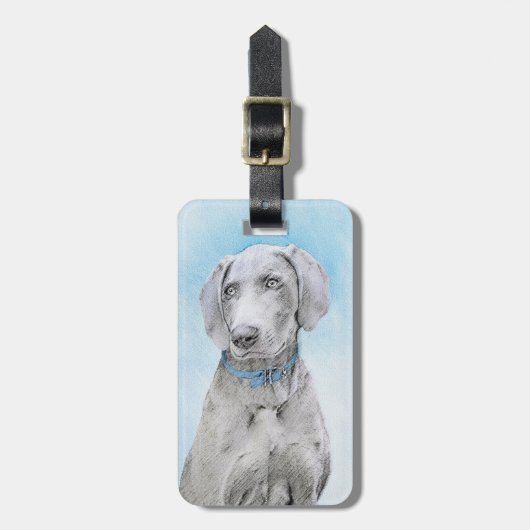 Weimaraner Painting - Kute Original Dog Art Bagagelabel (Voorkant verticaal)