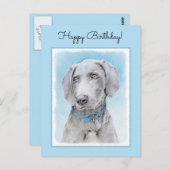 Weimaraner Painting - Kute Original Dog Art Briefkaart (Voorkant / Achterkant)