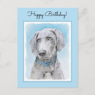Weimaraner Painting - Kute Original Dog Art Briefkaart