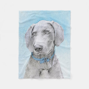 Weimaraner Painting - Kute Original Dog Art Fleece Deken