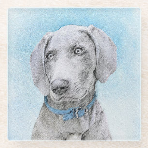 Weimaraner Painting - Kute Original Dog Art Glazen Onderzetter