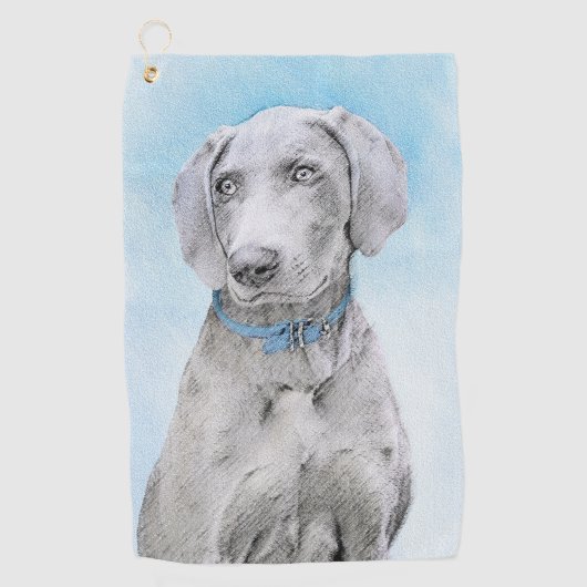 Weimaraner Painting - Kute Original Dog Art Golfhanddoek (Voorkant)