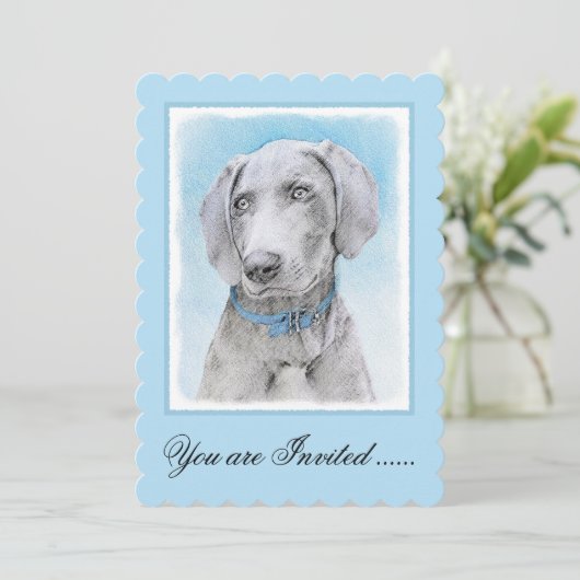 Weimaraner Painting - Kute Original Dog Art Kaart (Staand voorkant)