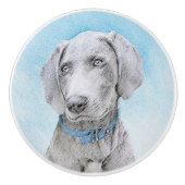 Weimaraner Painting - Kute Original Dog Art Keramische Knop (Voorkant)
