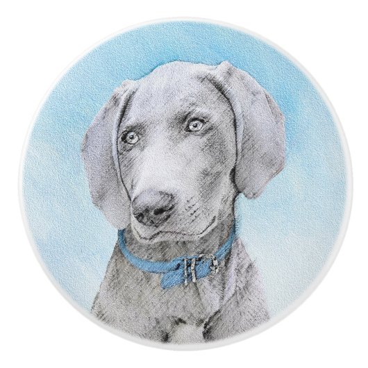 Weimaraner Painting - Kute Original Dog Art Keramische Knop (Voorkant)