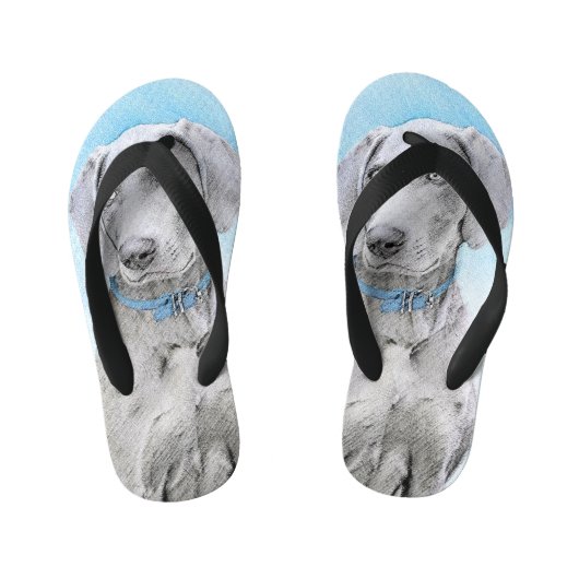 Weimaraner Painting - Kute Original Dog Art Kinder Teenslippers (Voetbed)