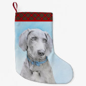 Weimaraner Painting - Kute Original Dog Art Kleine Kerstsok (Voorkant)