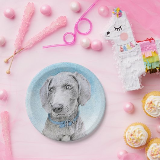 Weimaraner Painting - Kute Original Dog Art Papieren Bordje (Feest)