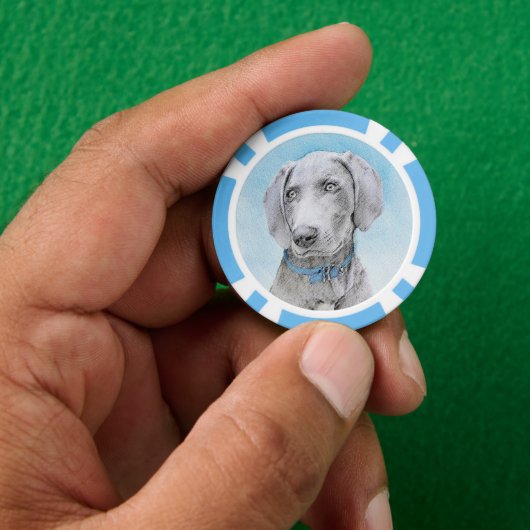 Weimaraner Painting - Kute Original Dog Art Poker Chips (Hand)