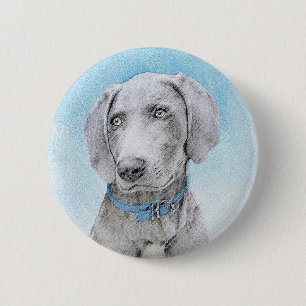 Weimaraner Painting - Kute Original Dog Art Ronde Button 5,7 Cm