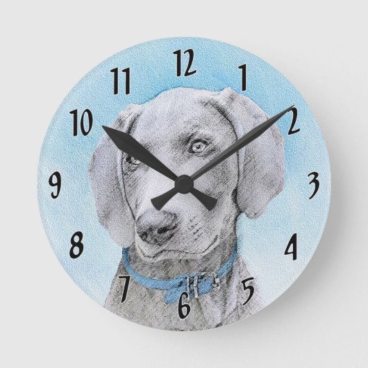 Weimaraner Painting - Kute Original Dog Art Ronde Klok (Voorkant)