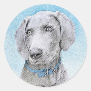 Weimaraner Painting - Kute Original Dog Art Ronde Sticker