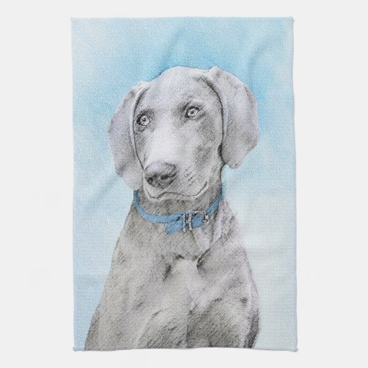 Weimaraner Painting - Kute Original Dog Art Theedoek (Verticaal)