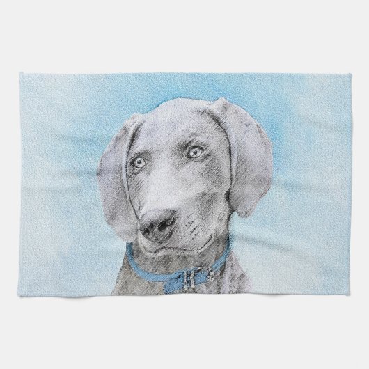 Weimaraner Painting - Kute Original Dog Art Theedoek (Horizontaal)