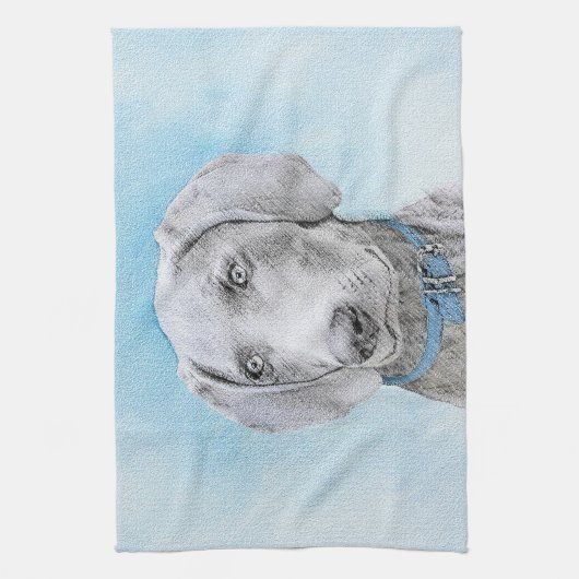Weimaraner Painting - Kute Original Dog Art Theedoek (Verticaal)