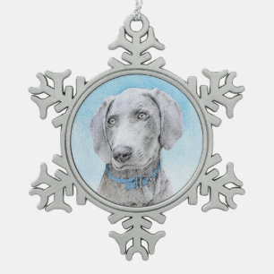 Weimaraner Painting - Kute Original Dog Art Tin Sneeuwvlok Ornament