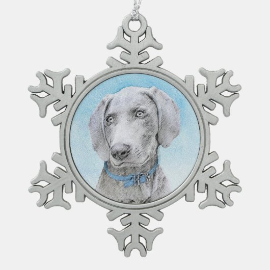 Weimaraner Painting - Kute Original Dog Art Tin Sneeuwvlok Ornament (Voorkant)