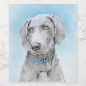 Weimaraner Painting - Kute Original Dog Art Wijn Etiket (Enkel label)