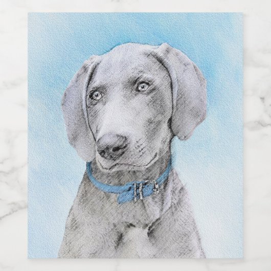 Weimaraner Painting - Kute Original Dog Art Wijn Etiket (Enkel label)
